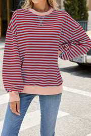 Striped Round Neck Colorblock Loose Long Sleeve Sweatshirt