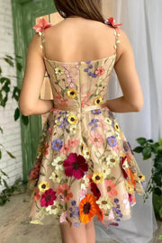 3D Flower Embroidered Suspender Dress