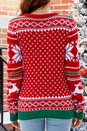 Christmas Tree Embroidery Round Neck Knitted Christmas Sweater