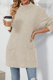 Solid color Long Sleeve Loose Knit Turtleneck Pullover