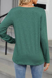 V-neck Solid Color Loose Long-sleeved T-shirt Top