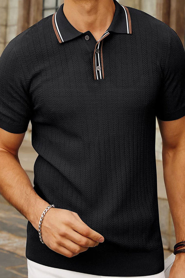 Summer Men's Business Figure 8 Textured Polo Collar Short Sleeve Sweater