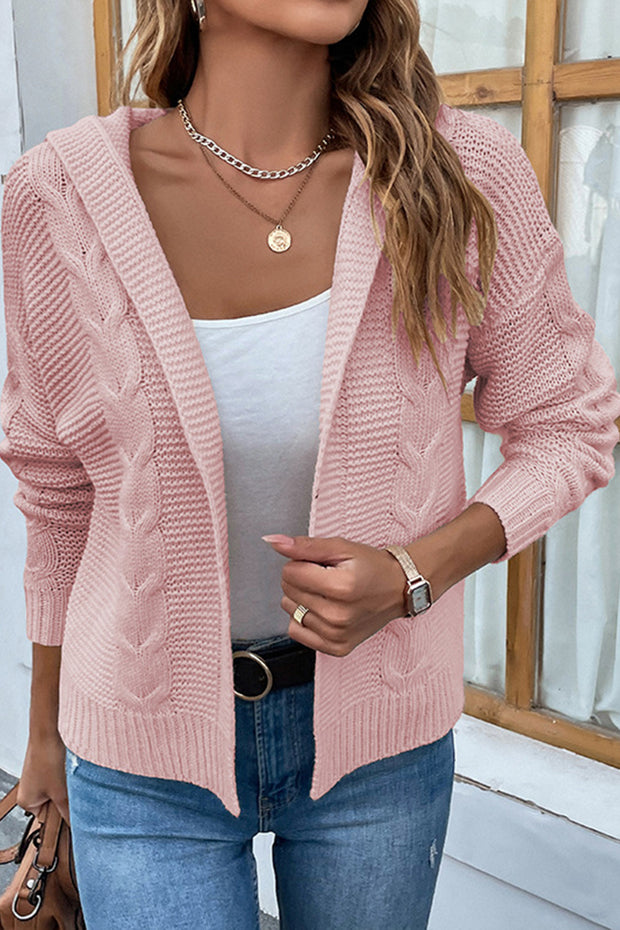 Solid Color Hooded Twist Cardigan Sweater