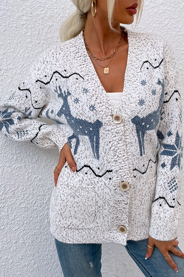 Single-Breasted Christmas Deer Cardigan Sweater