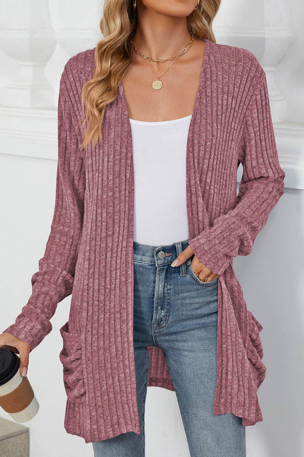 Solid Color Pocket Long Sleeve Cardigan Sweater