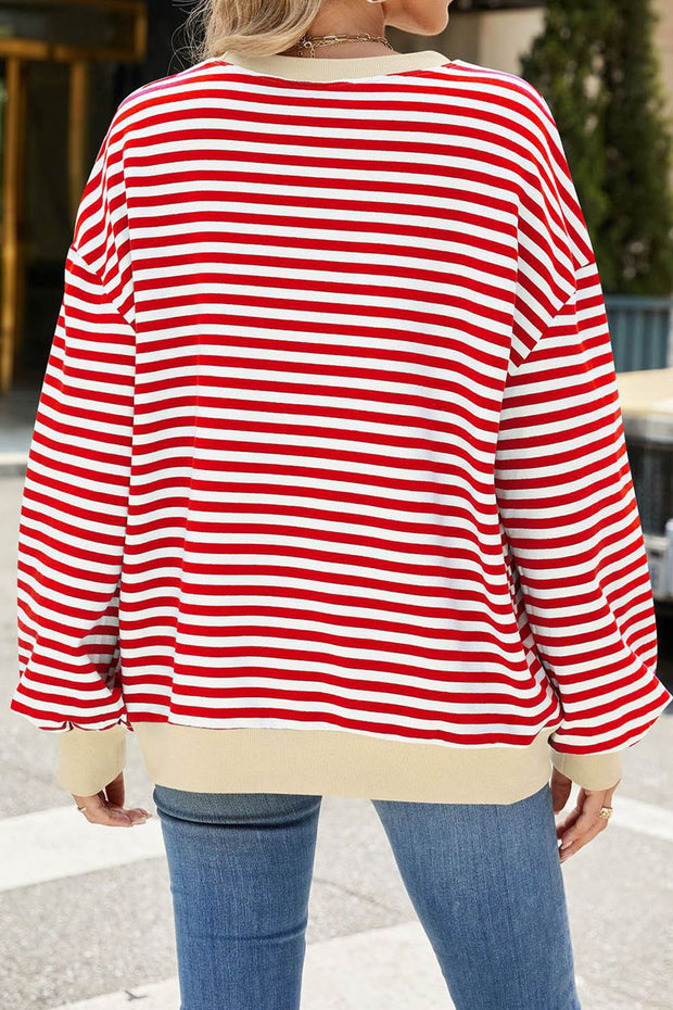 Striped Round Neck Colorblock Loose Long Sleeve Sweatshirt