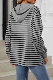 Striped Colorblock Long Sleeve Loose Hoodie