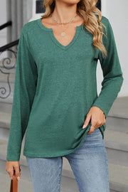 V-neck Solid Color Loose Long-sleeved T-shirt Top