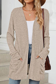 Solid Color Pocket Long Sleeve Cardigan Sweater