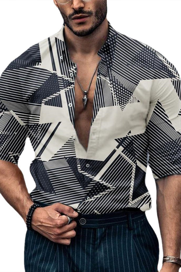 Grid Print Diamond Print Long Sleeve Casual Shirt