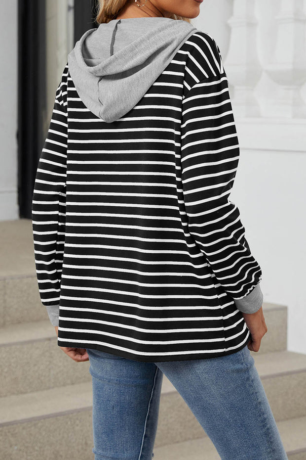 Striped Colorblock Long Sleeve Loose Hoodie