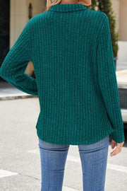 Solid Color Lapel V-neck Pocket Long Sleeve Loose Brushed Top