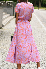 Printed Slit V Neck Midi Dress