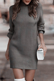 Solid color medium high collar casual mid-length sweater Dress