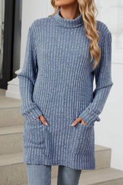 Solid color Long Sleeve Loose Knit Turtleneck Pullover