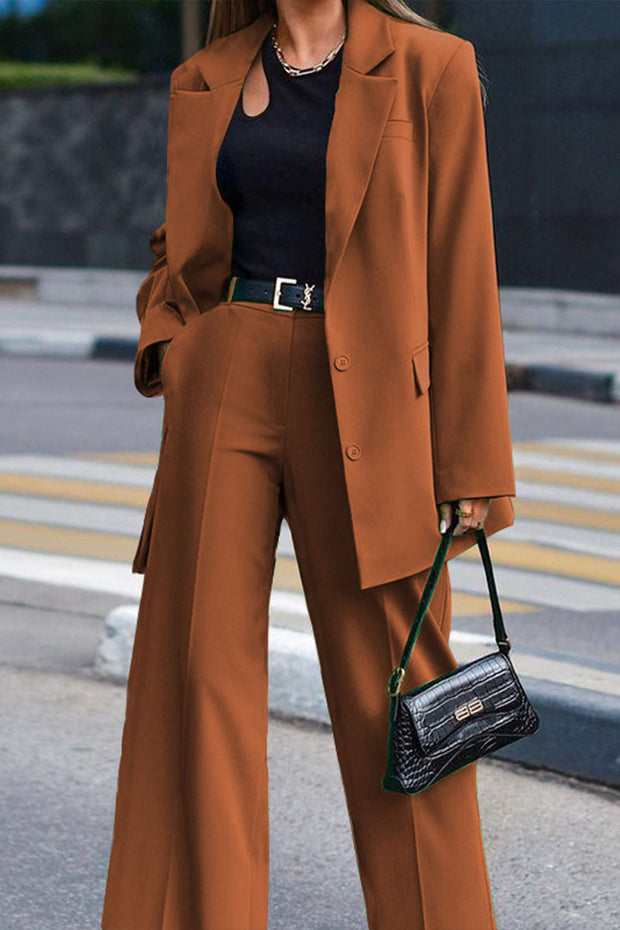 Solid Color Long Sleeve Two Piece Suit
