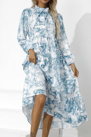 Round Neck Printed Loose Midi Dress