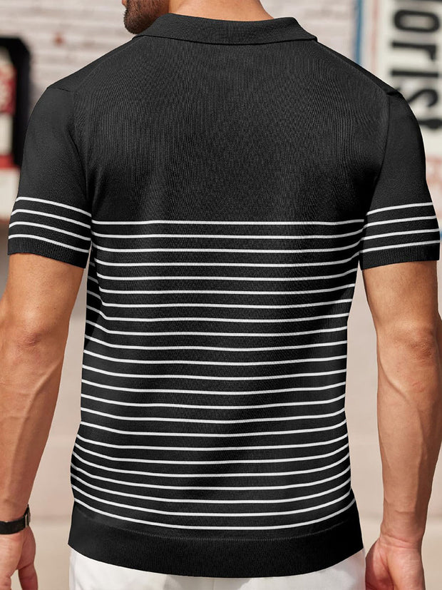 Men's High-end Contrast Color Striped Needle Icy Silk Business Casual Sweater Polo Shirt
