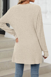 Solid Color Pocket Long Sleeve Cardigan Sweater