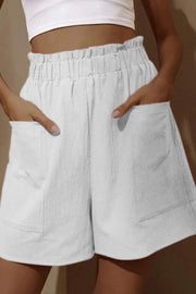 Fashion Casual Solid Pocket Loose High Waist Wide Leg Shorts