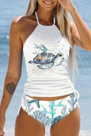 Sea World A Turtle White Halter Two-Piece Swimsuit
