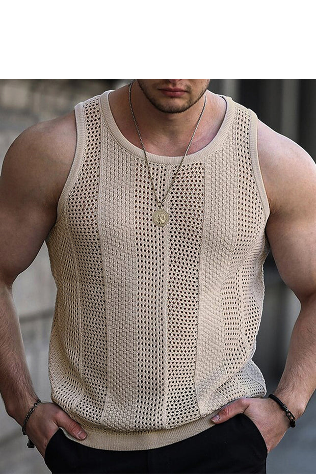 Men's Summer Sleeveless Slim Fit Knit Hollow Vest