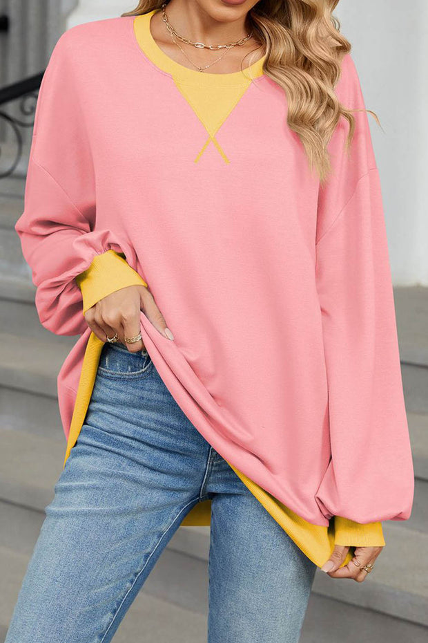 Colorblock Round Neck Loose Long Sleeve Sweatshirt