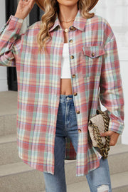 Oversize Plaid Shirt Brushed Long Sleeve Shirt