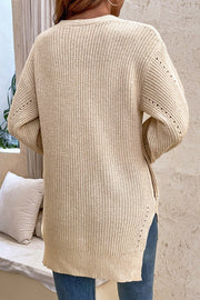 Hollow Button Slit Cardigan Knit Sweater