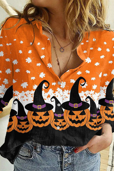 Halloween witch pumpkin print long sleeve shirt