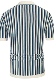 Summer Men's Business Casual Striped Polo Collar Short Sleeve Cardigan