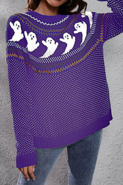 Halloween Ghost Retro Polka Dot Long Sleeve Knitted Sweater