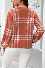 Irregular Plaid Round Neck Pullover Sweater