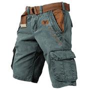 Men's Vintage Yellowstone Wash Print Multi-Pocket Tactical Shorts