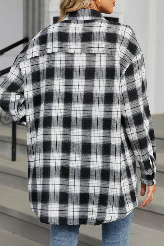 Oversize Plaid Shirt Brushed Long Sleeve Shirt