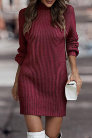 Solid color medium high collar casual mid-length sweater Dress