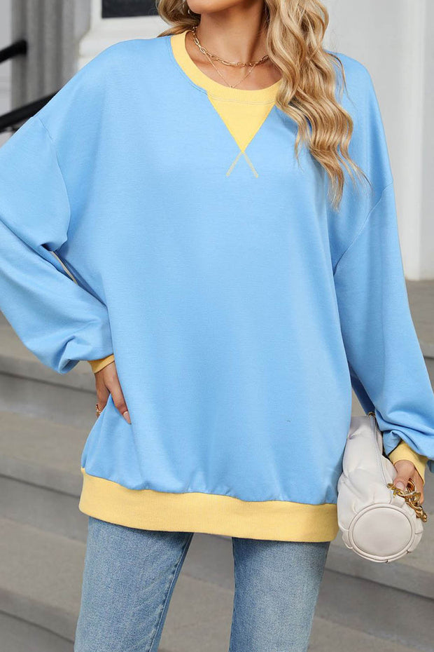 Colorblock Round Neck Loose Long Sleeve Sweatshirt