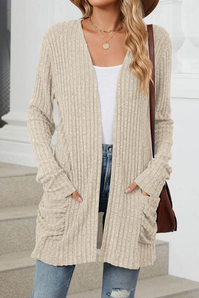 Solid Color Pocket Long Sleeve Cardigan Sweater