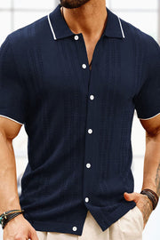 Summer Men's Business Casual Figure 8 Textured Polo Neck Short Sleeve Cardigan