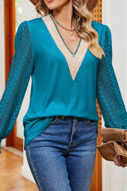 Lace V-neck Hollow Sleeve Long-sleeved Top