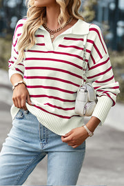 Polo Collar Striped Sweater