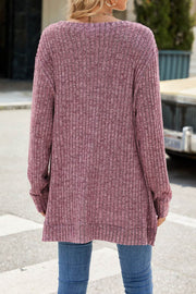 Solid Color Round Neck Long Sleeve Brushed Slit Pullover