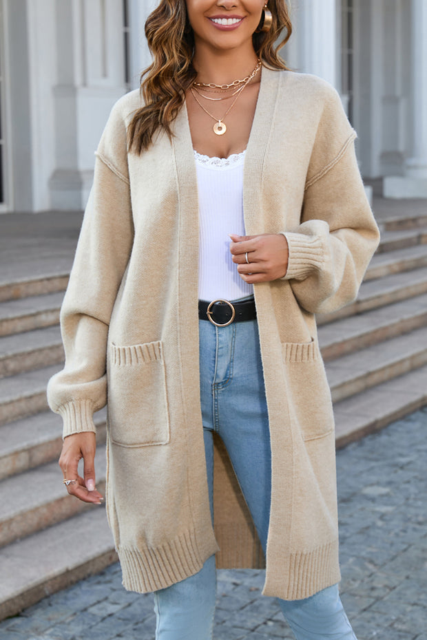 Solid Color Pocket Long Knit Cardigan Sweater