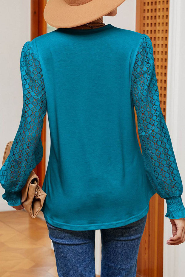 Lace V-neck Hollow Sleeve Long-sleeved Top