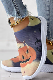 Halloween Pumpkin Graphic Print Breathable Slip-On Sneakers