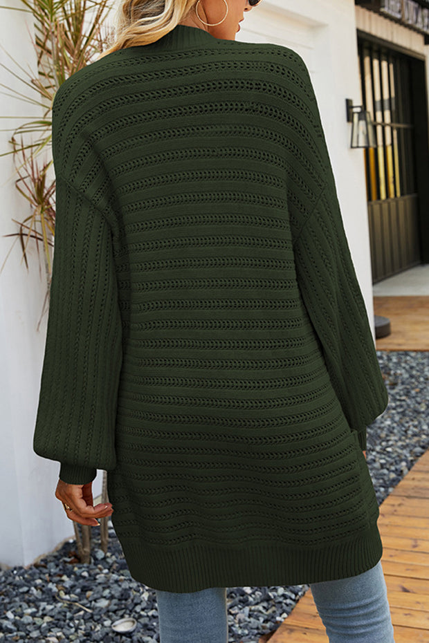 Solid Color Hollow Pocket Balloon Sleeve Knit Sweater