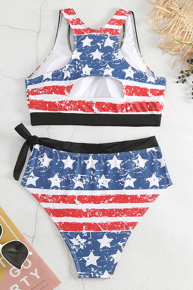 American Flag Star HIgh Waist Two Piece Swimsuit
