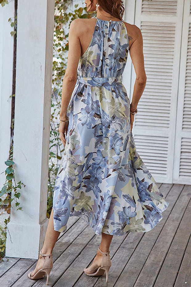 Floral Print Halter Neck Maxi Dress