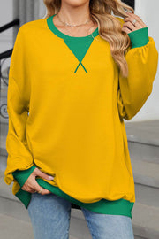 Colorblock Round Neck Loose Long Sleeve Sweatshirt