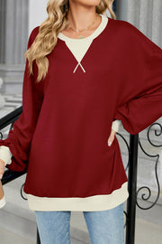 Colorblock Round Neck Loose Long Sleeve Sweatshirt